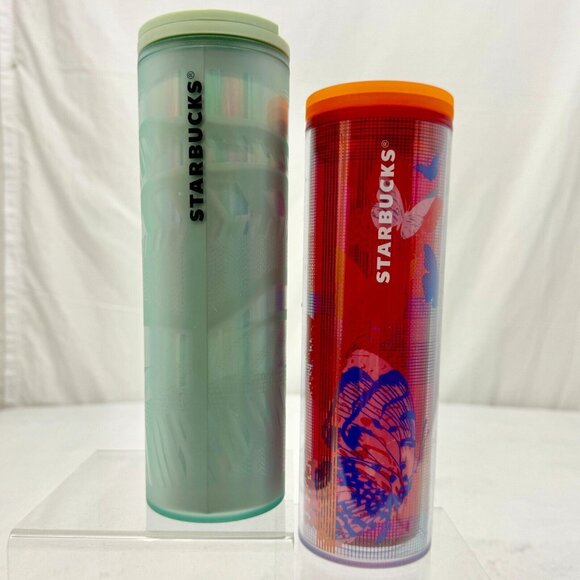 Pair of Starbucks 16oz Hot Cold Twist Lid Travel Tumblers Green and Purple/Orang - Picture 2 of 6